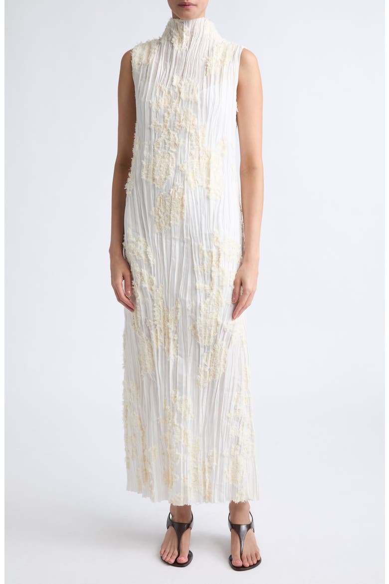 Nala Cotton & Silk Blend Eyelash Plissé Gown, Main, color, CREMA
