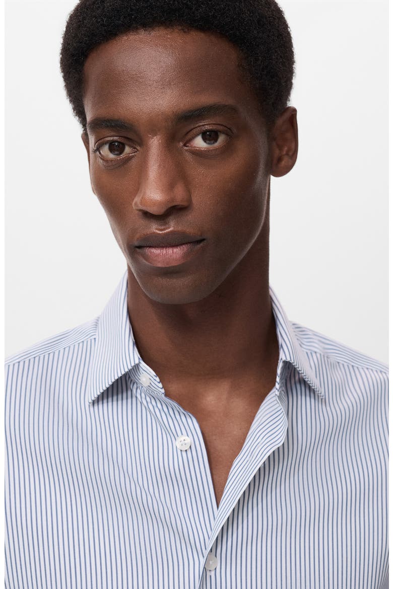 Regular Fit Stripe Stretch Cotton Blend Button-Up Shirt, Alternate, color, NAVY