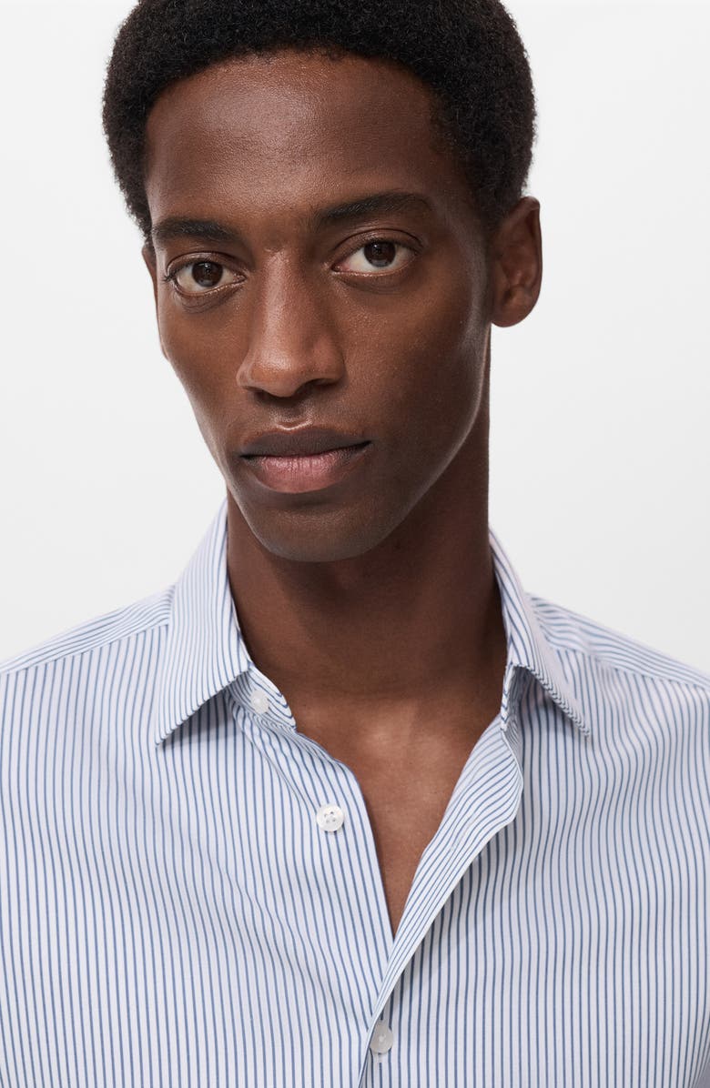 MANGO Regular Fit Stripe Stretch Cotton Blend Button-Up Shirt, Alternate, color, Navy