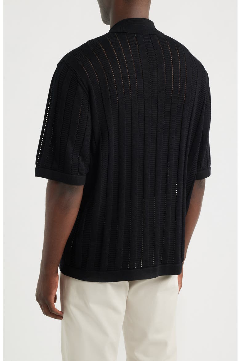 Pointelle Stripe Short Sleeve Organic Cotton Sweater, Main, color, BLACK