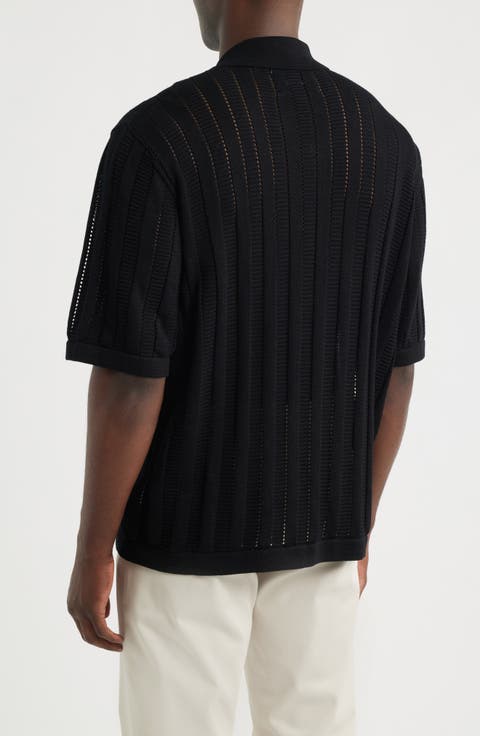 Pointelle Stripe Short Sleeve Organic Cotton Sweater