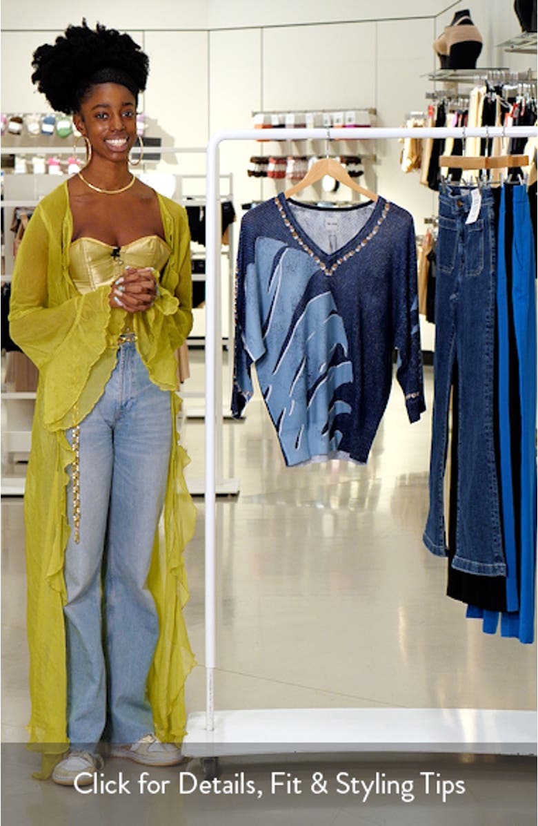 Twilight Abstract Print V-Neck Sweater, sales video thumbnail