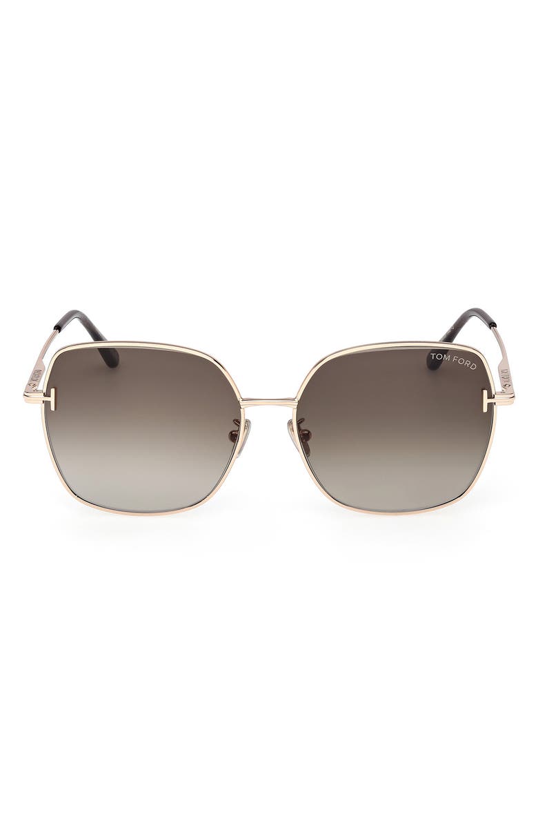 TOM FORD 59mm Gradient Square Sunglasses, Main, color, Rose Gold / Grey / Grad Brown