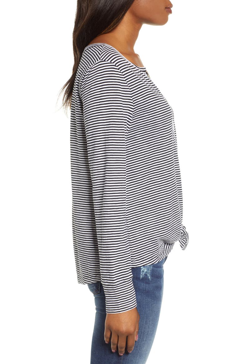 Tie Front Top, Alternate, color, BLACK- WHITE EVEN STRIPE