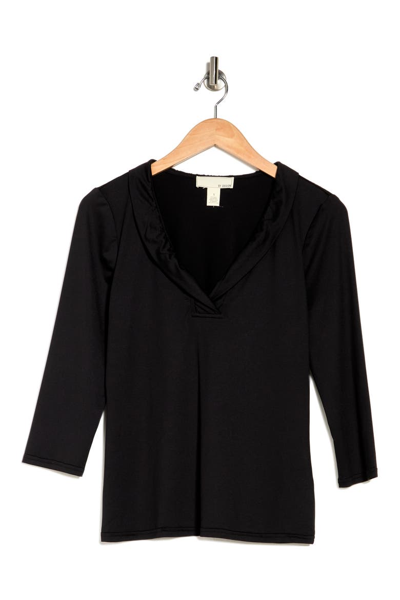 Three Quarter Shawl Collar Blouse, Alternate, color, BLACK