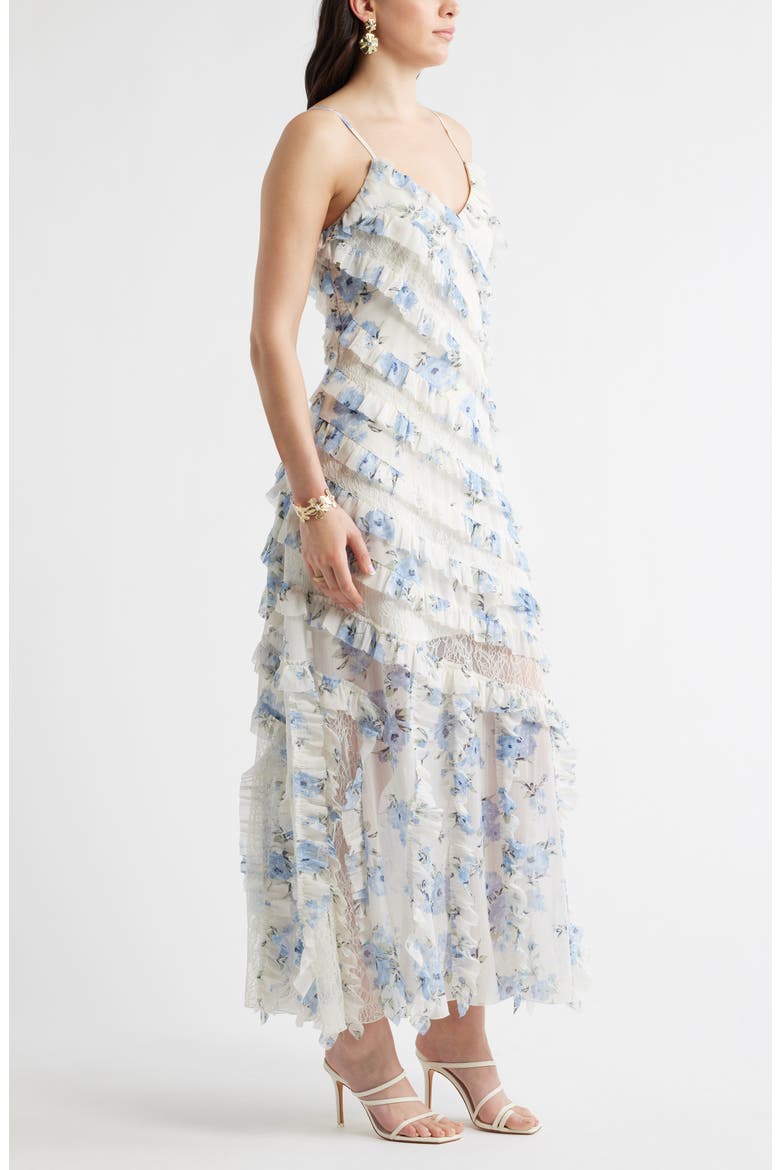 Ruffle & Lace Sleeveless Maxi Dress, Alternate, color, BLUE FLORAL