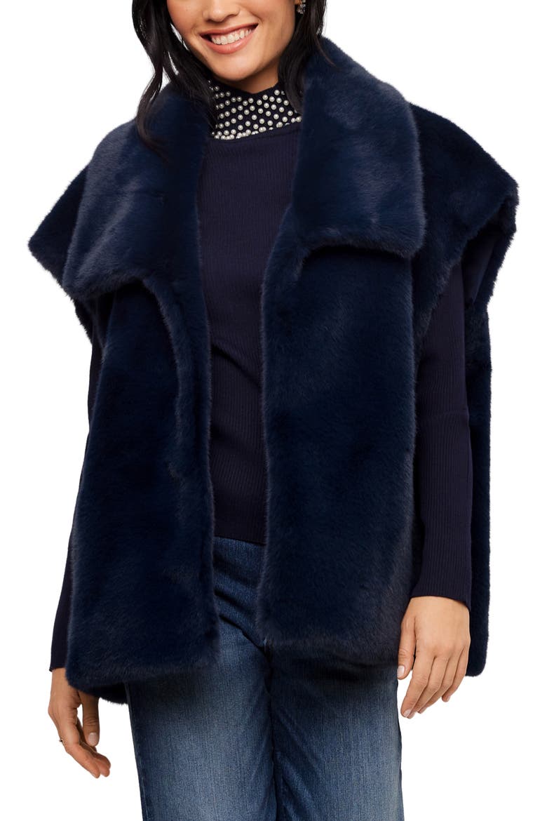 Faux Fur Vest, Main, color, NAVY
