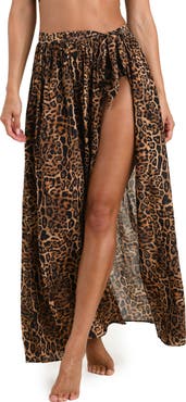 L'AGENCE Klaire Leopard Maxi Skirt Cover-Up
