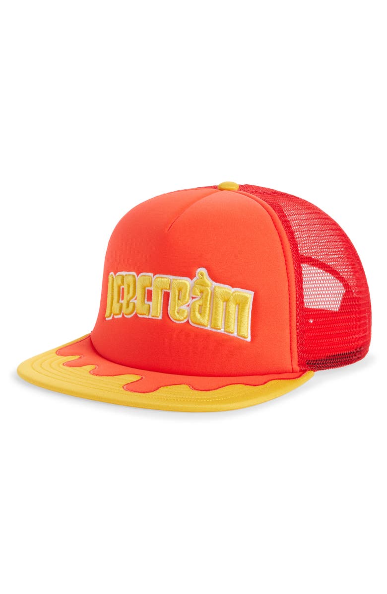 ICECREAM Drippy Trucker Hat, Main, color, Fiery Red