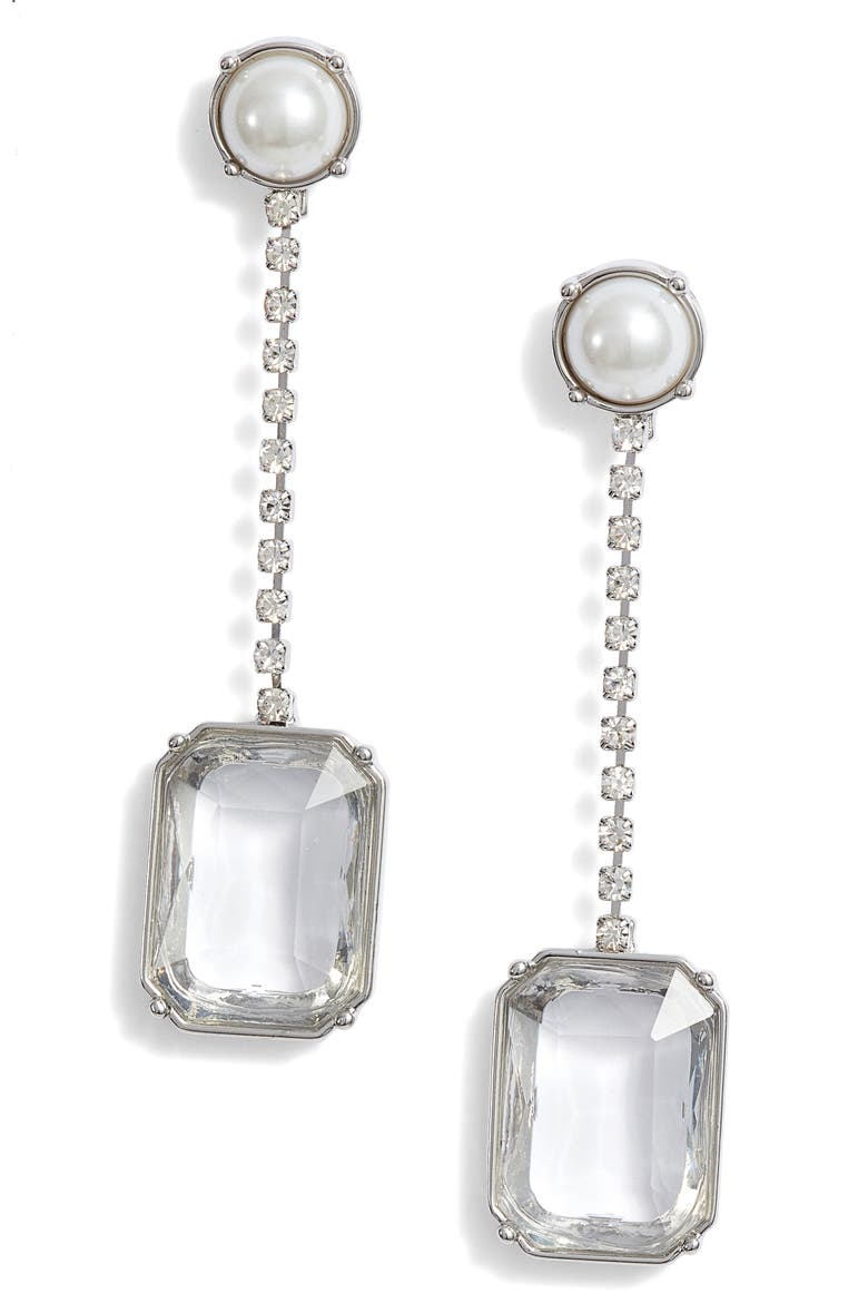 Linear Stone Drop Earrings (Nordstrom Exclusive), Main, color, CLEAR- RHODIUM