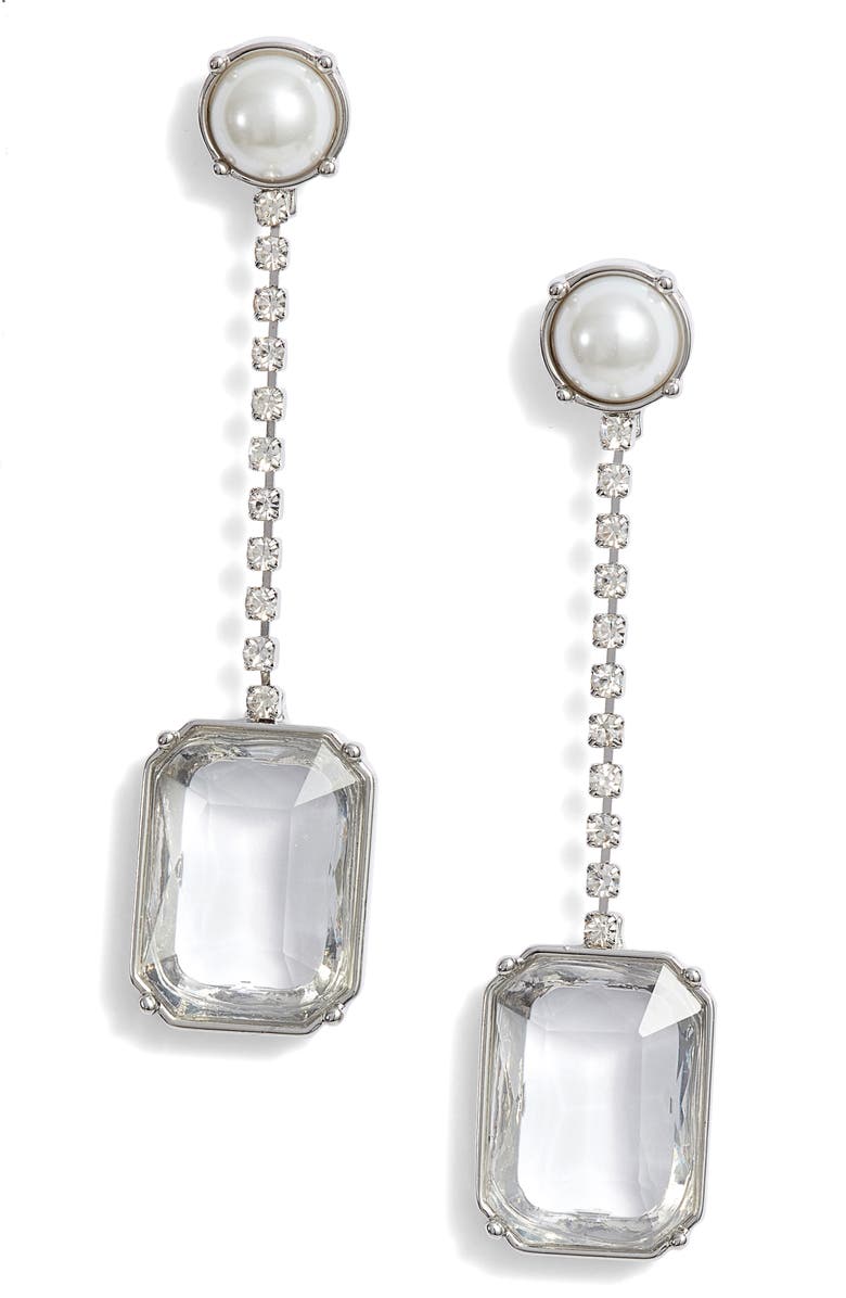 Something Navy Linear Stone Drop Earrings, Main, color,