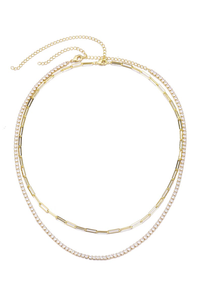 Layered Paper Clip Chain & Crystal Tennis Necklace, Alternate, color, GOLD