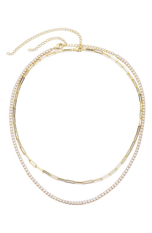 Adornia Paper Clip Chain And Tennis Necklace Set Gold In Gold