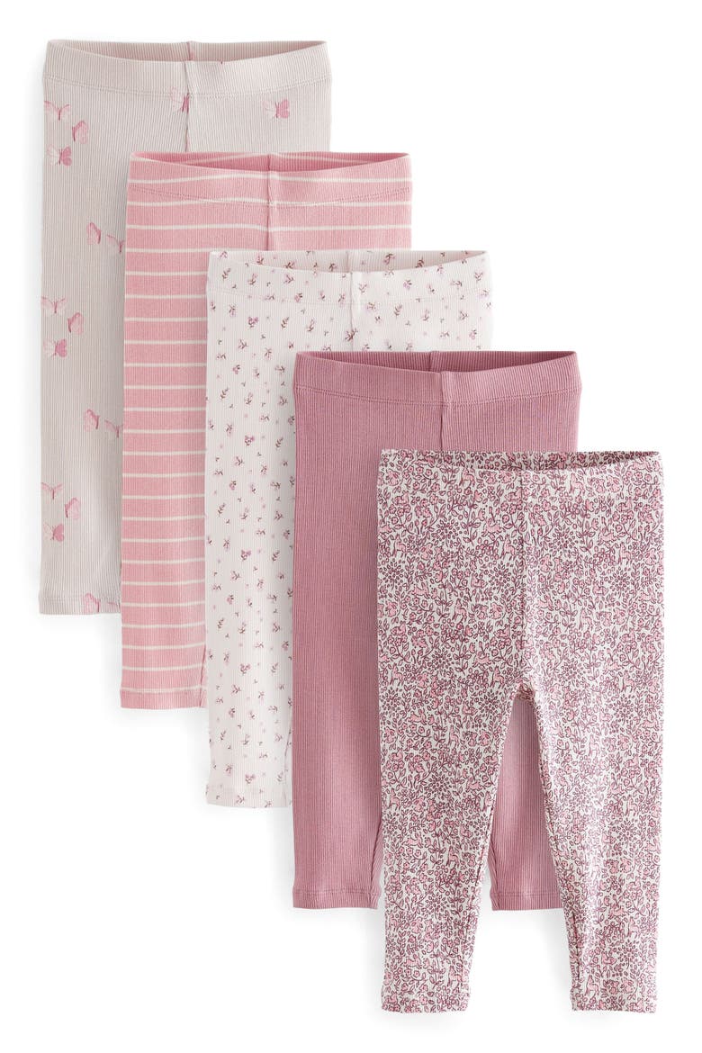 Kids' Assorted Floral 5-Pack Rib Leggings, Main, color, PINK