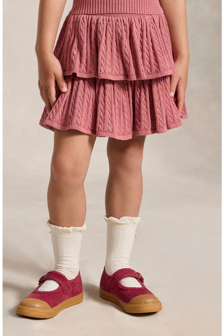 Kids' Tiered Cable Stitch Cotton Skirt, Alternate, color, PINK