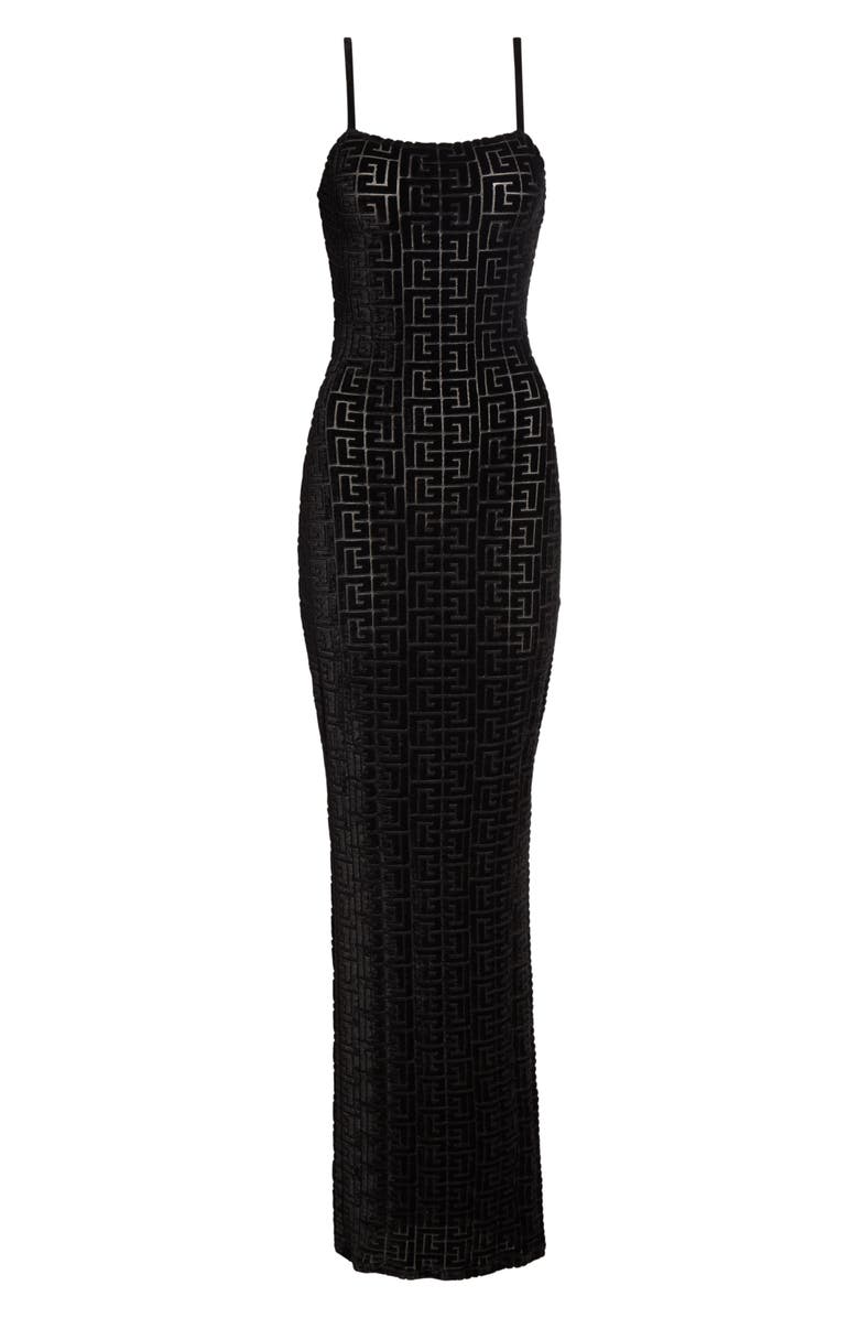Balmain Monogram Velvet Jacquard Dress, Alternate, color, Eap Black/Black