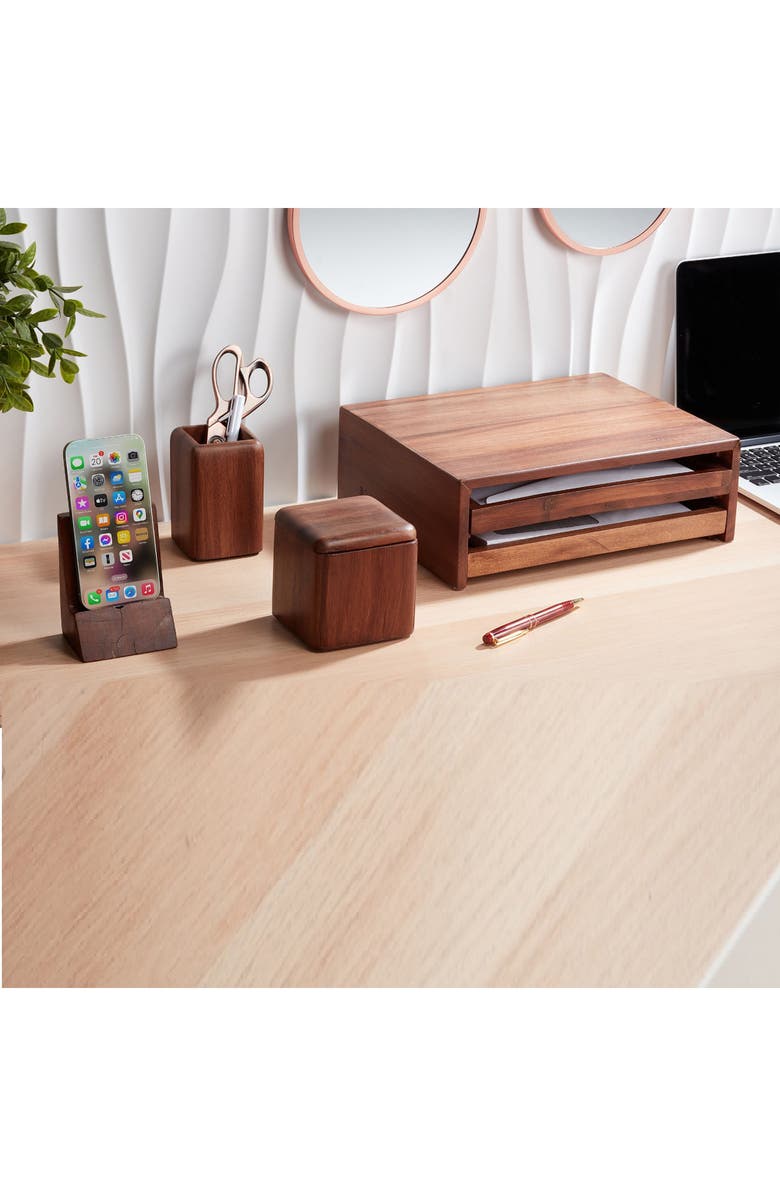 ROSELLI TRADING COMPANY Wood Platform Phone Holder, Alternate, color, Wood