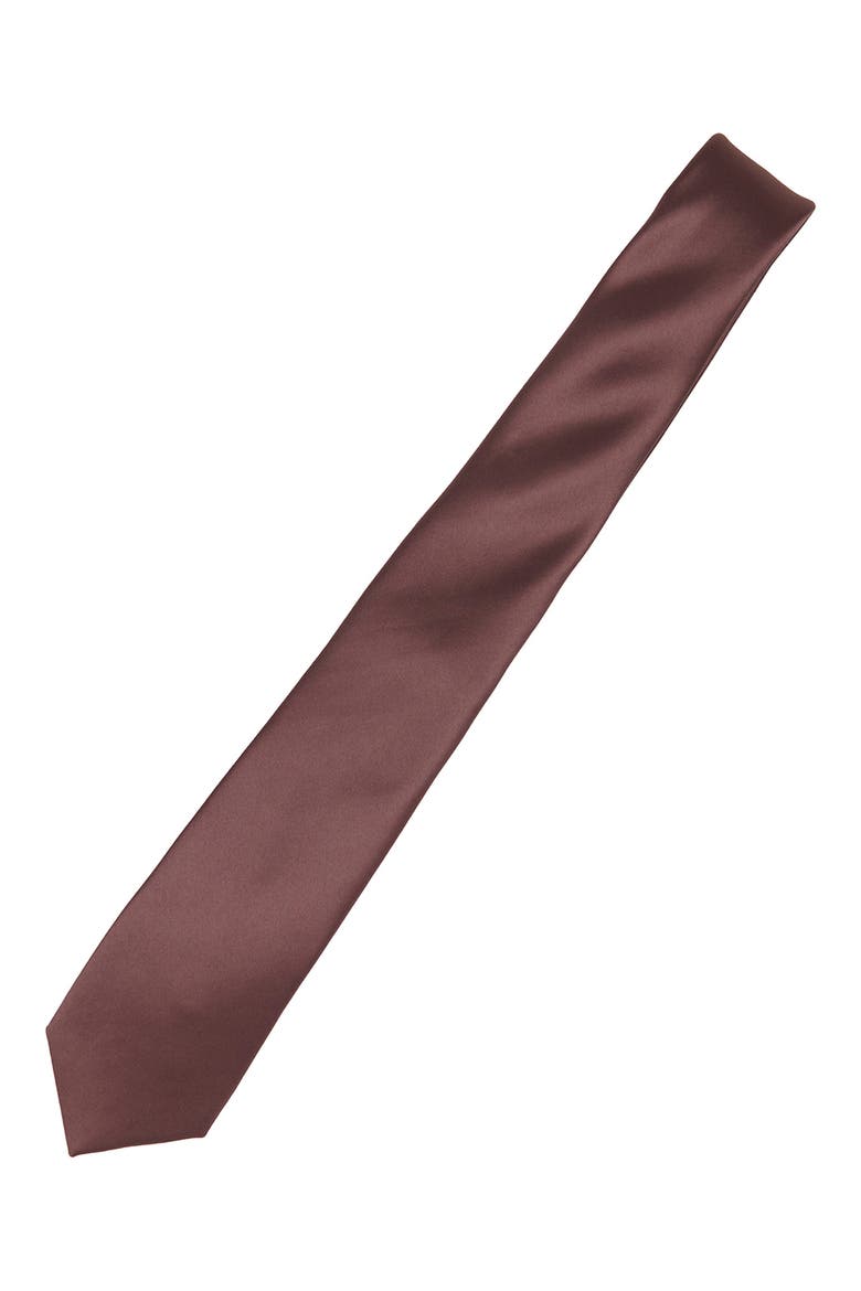 Men's Solid Satin Tie, Alternate, color, DARK MAUVE