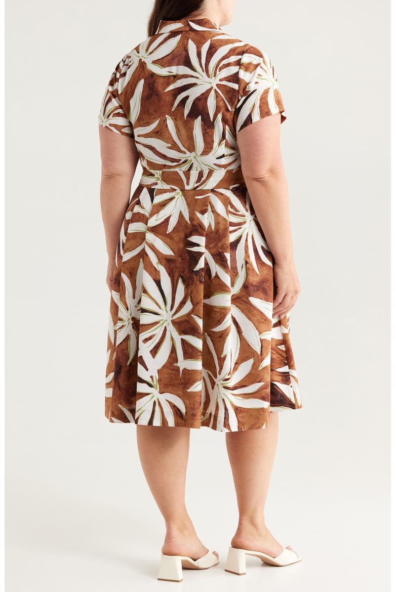 Print Tie Belt Midi Shirtdress, Alternate, color, BARK PALM