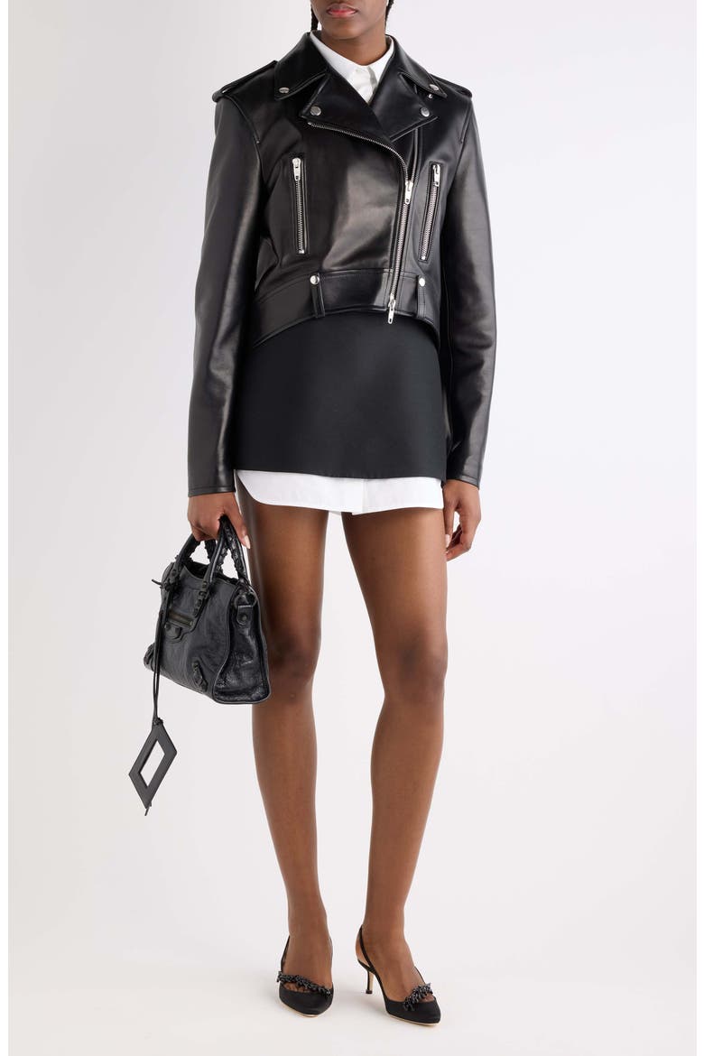 Leather Biker Jacket, Alternate, color, 1000 BLACK