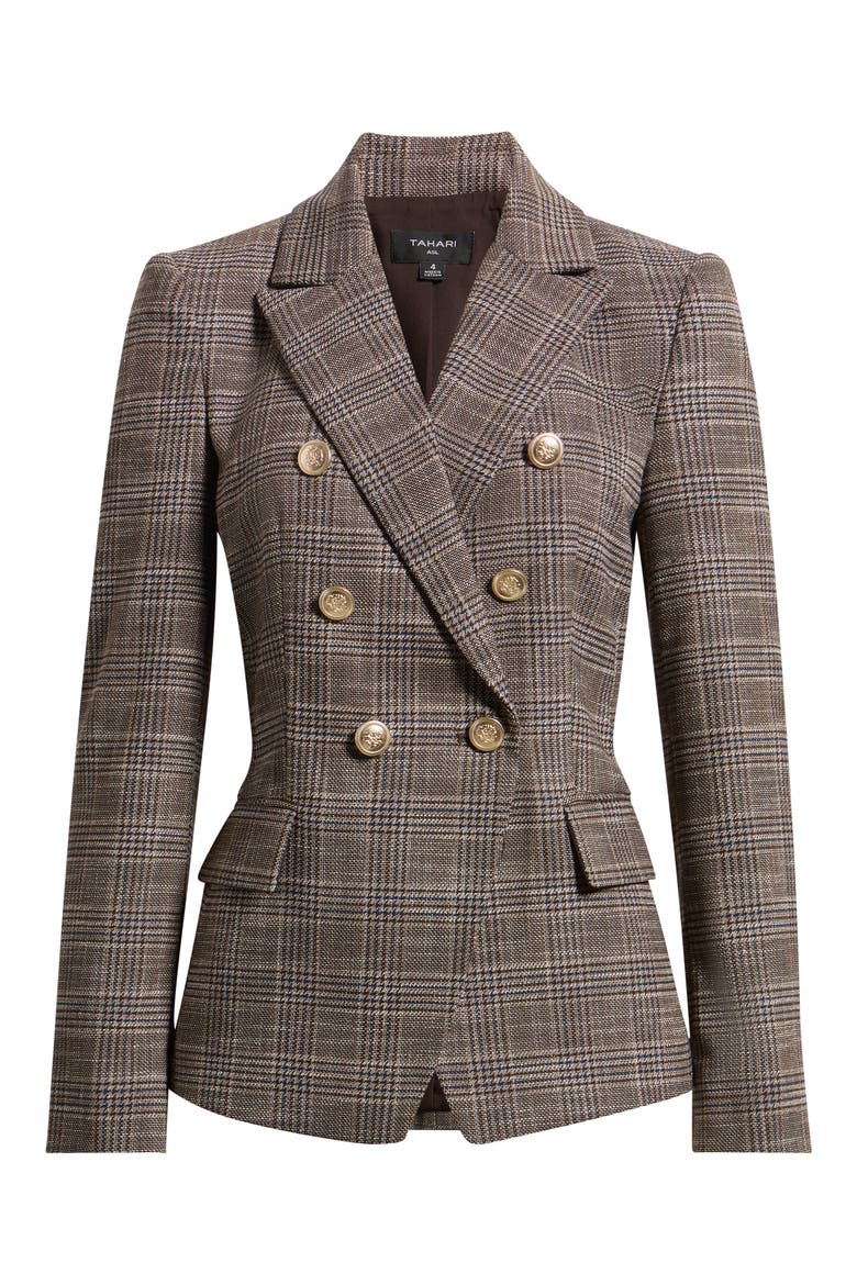 Plaid Double Breasted Blazer, Alternate, color, ESPRESSO IVORY