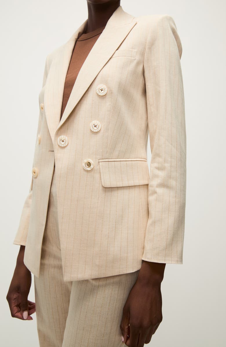 Veronica Beard Jude Stripe Cotton Blend Pants, Alternate, color, Natural Gold