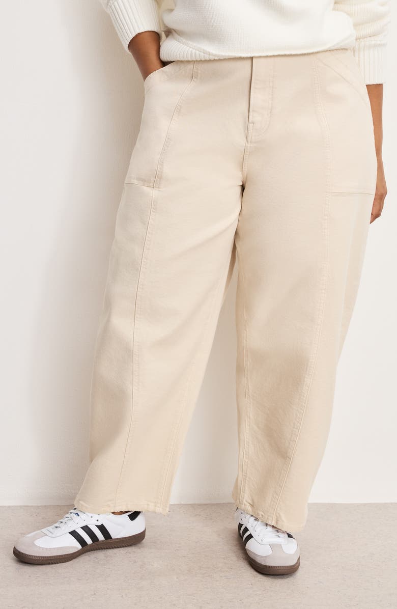 Good American Cotton Blend Canvas Crop Barrel Leg Pants, Alternate, color, Canvas