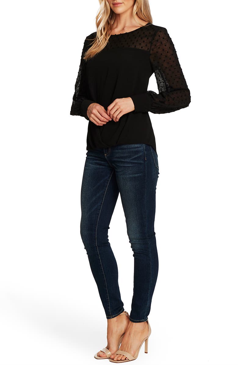 Vince Camuto Clip Dot Detail Long Sleeve Blouse, Alternate, color, 