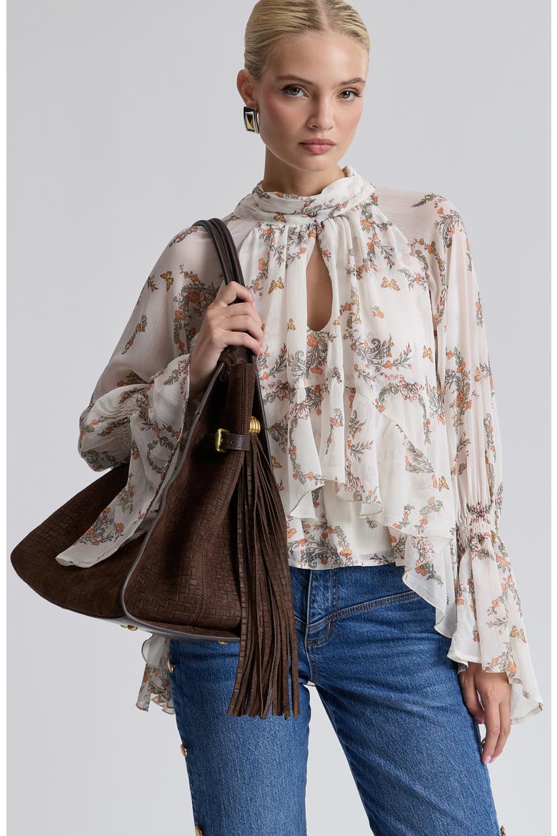 Ruffled High Neck Top, Alternate, color, CREAM FOX WREATH