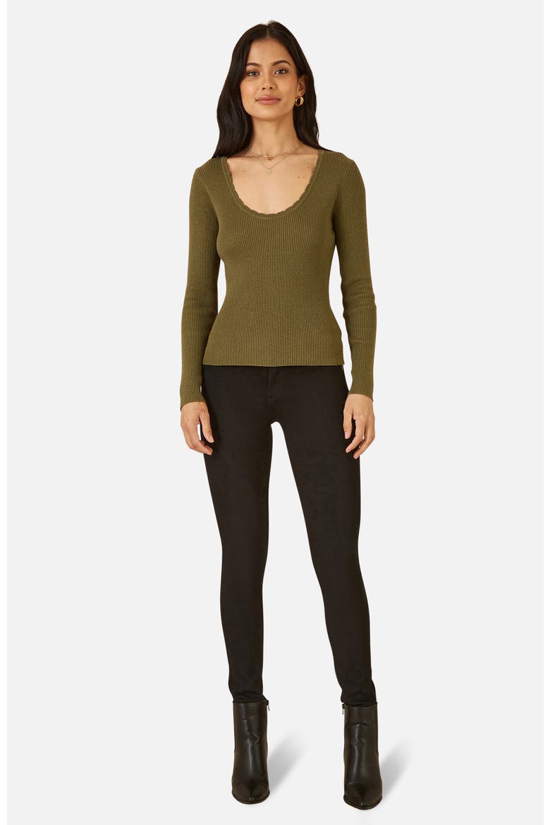 Metallic Knitted Ribbed Top, Alternate, color, Olive Green