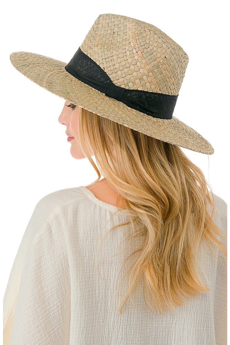Ribbon Band Straw Panama Hat, Alternate, color, BLACK