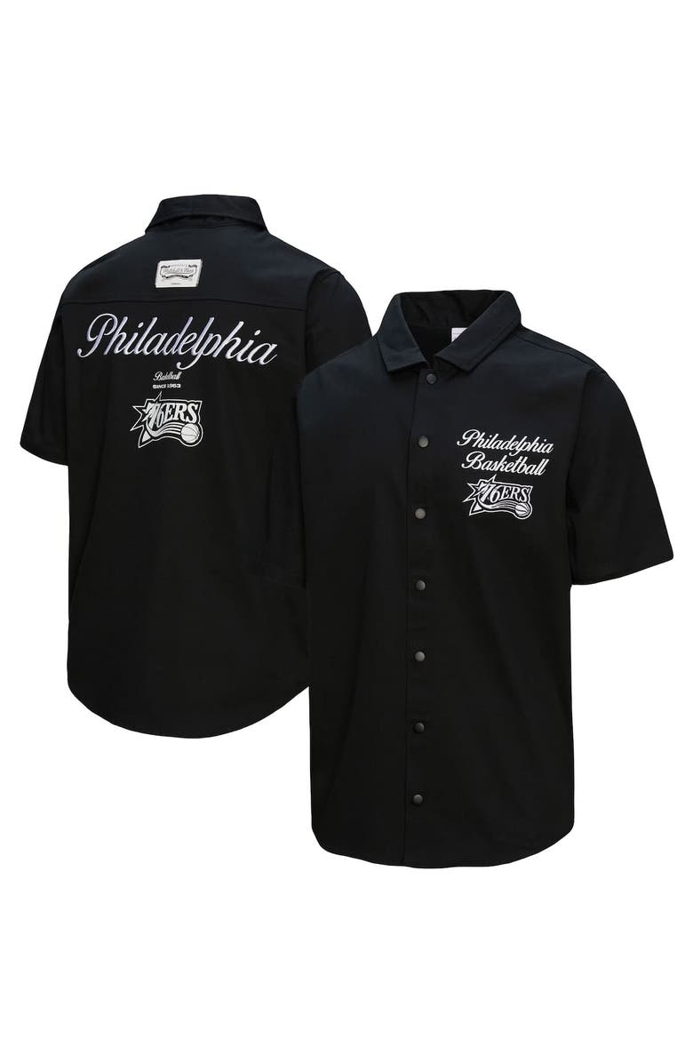 Mitchell & Ness Men's Mitchell & Ness Black Philadelphia 76ers Hardwood Classics Camp Shirt, Alternate, color, Black