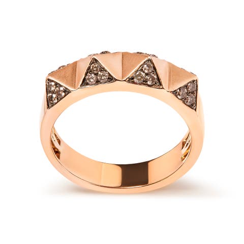 14K Rose Gold 1/4 Cttw Brown Diamond Pyramid Band Ring