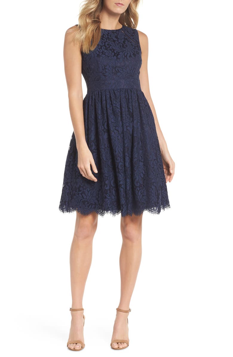 Eliza J Sleeveless Lace Fit & Flare Dress, Main, color, 