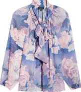 Tahari ASL Printed Ruffle Top