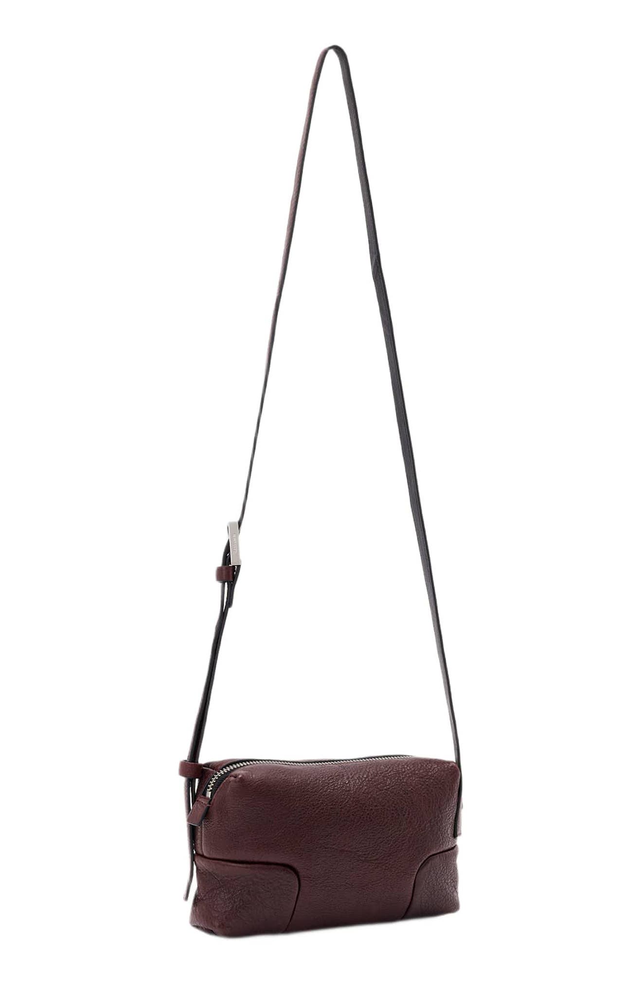 Ares Compact Leather Crossbody Bag, Alternate, color, BRNT UMBR RED/ SLVR