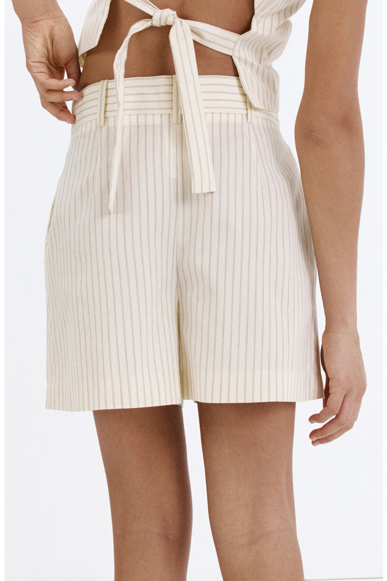 Pinstripe Pleated Bermuda Shorts, Alternate, color, VANILLA
