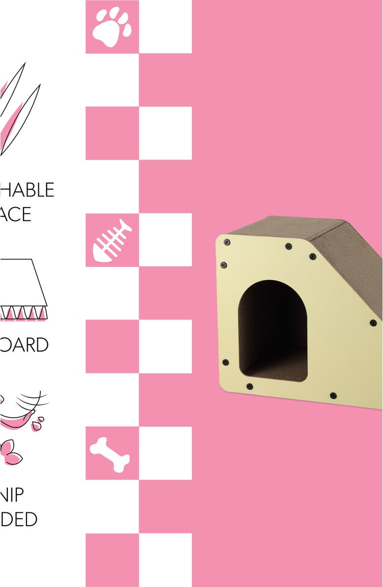 The Licker Store Kento 23.63" Minimalist Cardboard Angled Cat Cave Scratcher with Catnip, Alternate, color, Almond