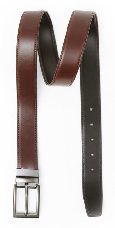 Reversible Leather Belt with Rotating Buckle