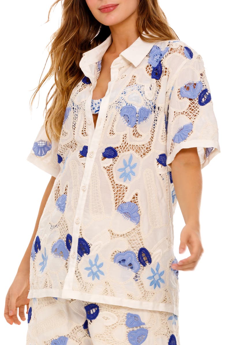 Agua Bendita Jared Tales Open Knit Cover-Up Button-Up Shirt, Alternate, color, Multicolor