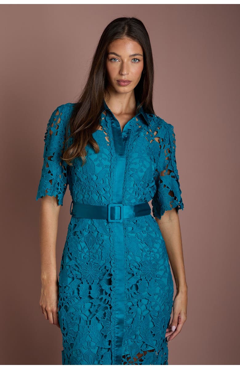 Coast Lace Short Sleeve Shirt Dress, Alternate, color, Teal