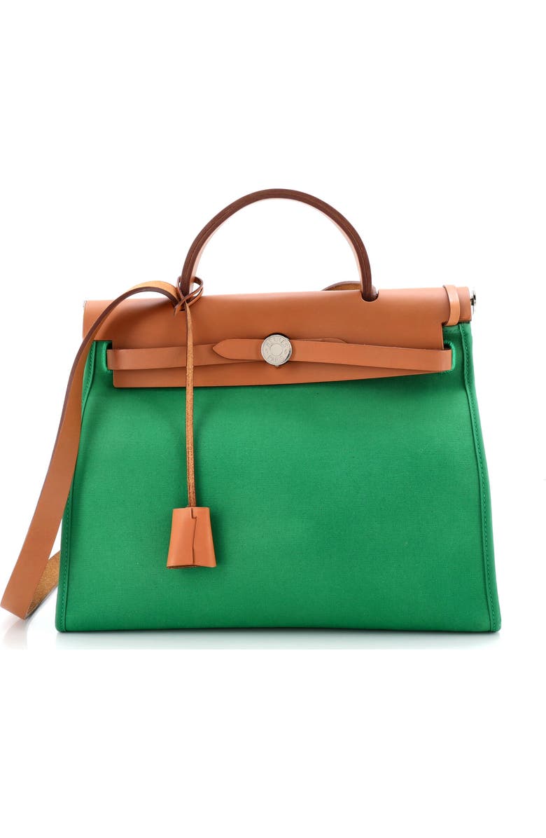 Pre-Owned Hermes Herbag Zip Leather and Toile 31, Main, color, Green