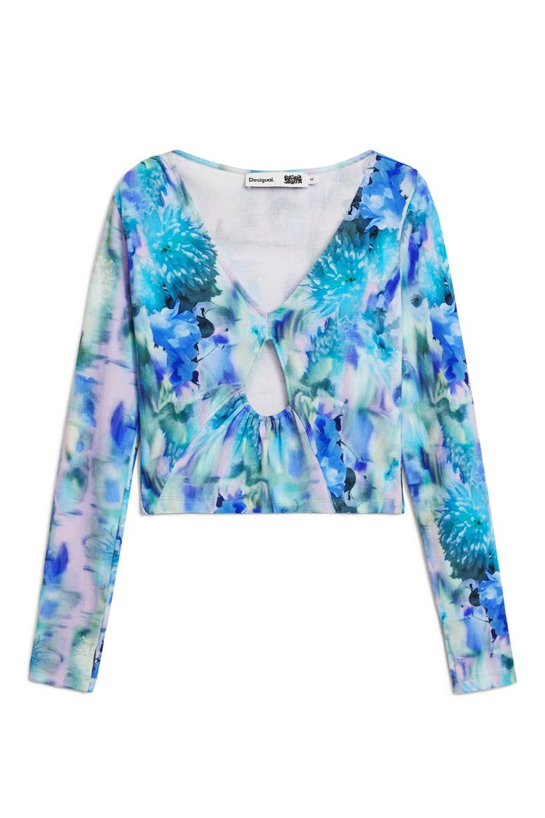 Floral Rib Cotton Top, Alternate, color, BLUE
