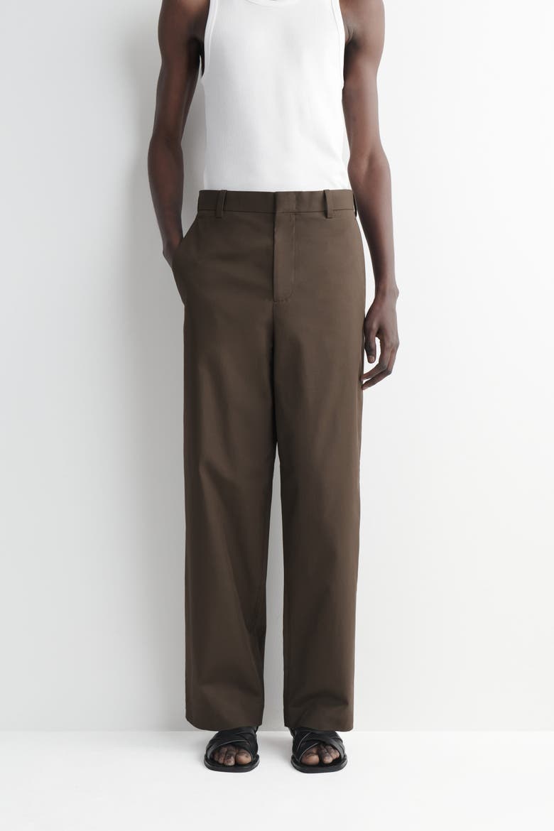 Cotton Relaxed-Fit Wide-Leg Pants, Alternate, color, DARK BROWN