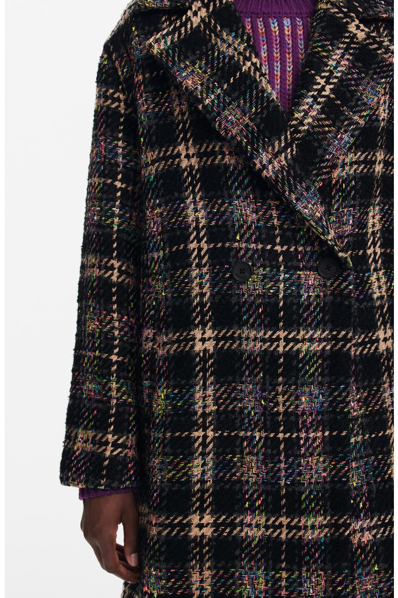 Corcega Double Breasted Plaid Coat, Alternate, color, BLACK