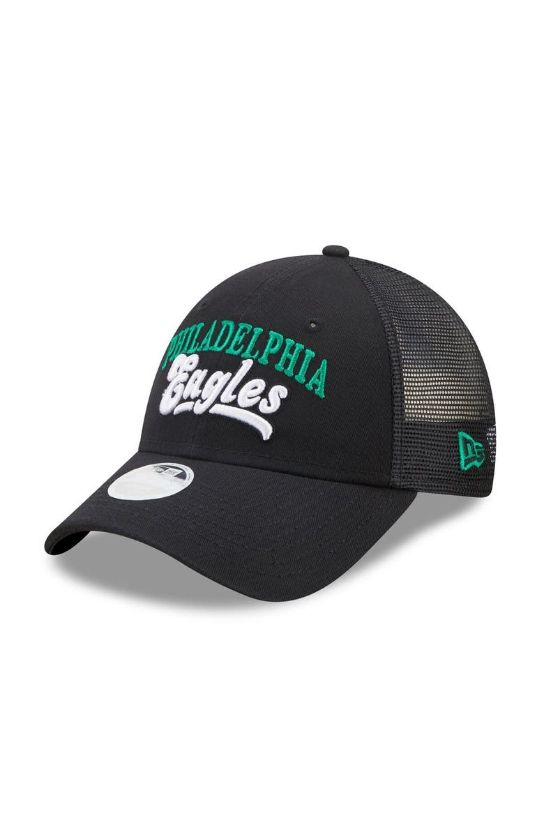 New Era Women's New Era   Black Philadelphia Eagles Team Trucker 9FORTY Snapback Hat, Main, color, 
