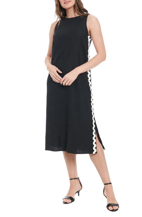 Rickrack Trim Sleeveless Midi Dress
