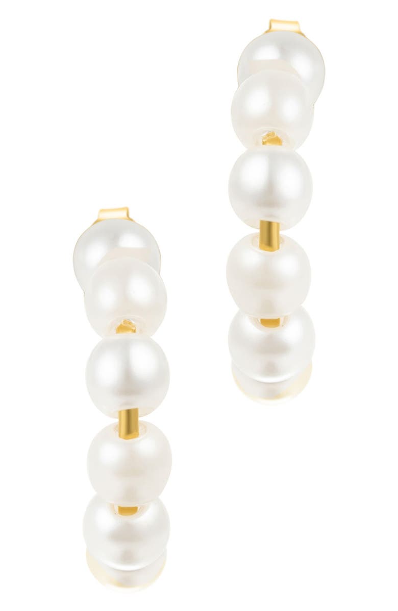 Adornia Imitation Pearl Huggie Hoop Earrings, Alternate, color, White