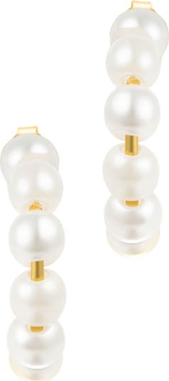 Imitation Pearl Huggie Hoop Earrings