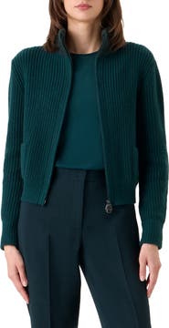 Akris Virgin Wool, Cashmere & Silk Rib Zip Cardigan